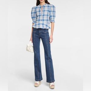 NWOT Polo Ralph Lauren Cassie check-print cotton-poplin blouse Size 2